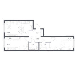 Планировка двухкомнатной(квартира) площадью 59.97 квадратных метров в ЖК “ЖК Пригород Лесное”