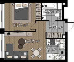 Планировка однокомнатной(квартира) площадью 37.9 квадратных метров в “ЖК Квартал Серебряный бор”