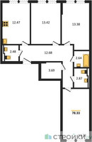 Планировка трехкомнатной(квартира) площадью 78.33 квадратных метров в “ЖК Остафьево”
