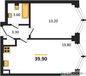 Планировка однокомнатной(квартира) площадью 39.9 квадратных метров в ЖК “ЖК ЗИЛАРТ”