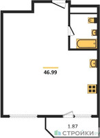 Планировка однокомнатной(квартира) площадью 48 квадратных метров в “ЖК Одинбург”