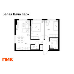 Планировка двухкомнатной(квартира) площадью 52.1 квадратных метров в ЖК “ЖК Белая Дача парк”