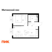 Планировка однокомнатной(квартира) площадью 34.4 квадратных метров в “ЖК Митинский лес”