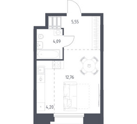 Планировка студии(апартаменты) площадью 26.6 квадратных метров в ЖК “ЖК Апарт-отель Тропарево парк”