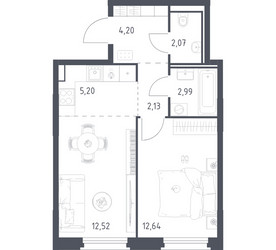 Планировка однокомнатной(квартира) площадью 41.75 квадратных метров в ЖК “ЖК Квартал Строгино”