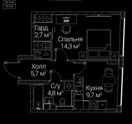 Планировка однокомнатной(квартира) площадью 37.2 квадратных метров в ЖК “ЖК СЕЗАР БУДУЩЕЕ”