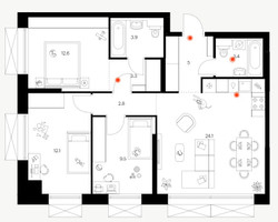 Планировка трехкомнатной(квартира) площадью 76.9 квадратных метров в “ЖК Плеханова 11”