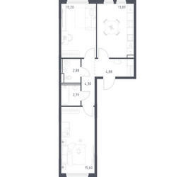 Планировка двухкомнатной(квартира) площадью 57.52 квадратных метров в ЖК “ЖК Пригород Лесное”