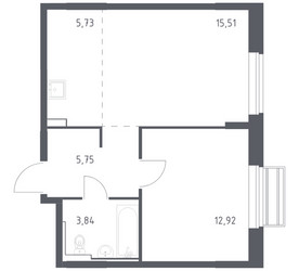 Планировка однокомнатной(квартира) площадью 43.75 квадратных метров в ЖК “ЖК Рублевский Квартал”