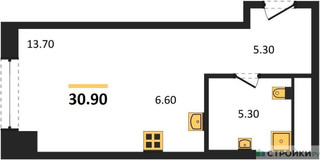 Планировка студии(квартира) площадью 30.9 квадратных метров в “ЖК Мираполис”