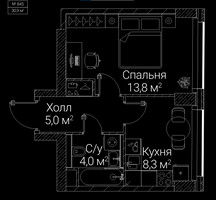 Планировка однокомнатной(квартира) площадью 30.9 квадратных метров в “ЖК СЕЗАР БУДУЩЕЕ”