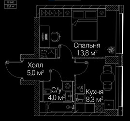 Планировка однокомнатной(квартира) площадью 30.9 квадратных метров в ЖК “ЖК СЕЗАР БУДУЩЕЕ”