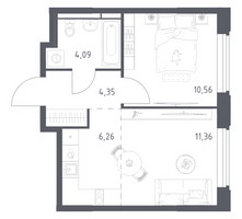 Планировка однокомнатной(квартира) площадью 36.62 квадратных метров в “ЖК Космический Квартал”