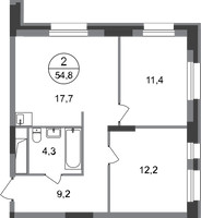 Планировка двухкомнатной(квартира) площадью 54.8 квадратных метров в “ЖК Первый Московский”
