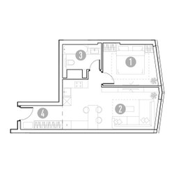 Планировка однокомнатной(квартира) площадью 44.15 квадратных метров в ЖК “УНО Горбунова”