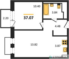 Планировка однокомнатной(квартира) площадью 37.07 квадратных метров в “ЖК Рублевский Квартал”