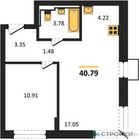 Планировка однокомнатной(квартира) площадью 40.79 квадратных метров в “ЖК Богдановский Лес”