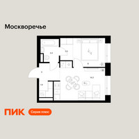 Планировка однокомнатной(квартира) площадью 33.1 квадратных метров в “ЖК Москворечье”