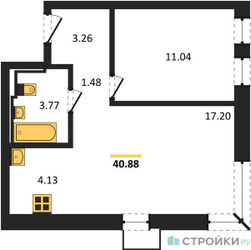Планировка однокомнатной(квартира) площадью 40.88 квадратных метров в ЖК “ЖК Егорово Парк”