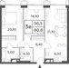 Планировка трехкомнатной(квартира) площадью 80.8 квадратных метров в “ЖК Will Towers (Вилл Тауэрс)”