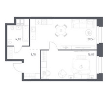 Планировка однокомнатной(апартаменты) площадью 48.65 квадратных метров в “ЖК Апарт-отель Тропарево парк”