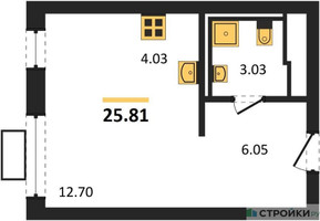 Планировка студии(квартира) площадью 25.81 квадратных метров в “ЖК Прибрежный Парк”