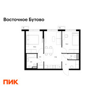 Планировка двухкомнатной(квартира) площадью 51.3 квадратных метров в “ЖК Восточное Бутово”