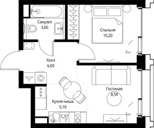 Планировка однокомнатной(квартира) площадью 33.7 квадратных метров в ЖК “ЖК СЕТ”
