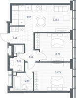 Планировка двухкомнатной(квартира) площадью 62.34 квадратных метров в “ЖК TATE (Тэйт)”