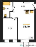 Планировка однокомнатной(квартира) площадью 36.4 квадратных метров в “ЖК Никольский квартал Отрада”