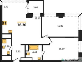 Планировка двухкомнатной(квартира) площадью 76.3 квадратных метров в “ЖК VERY на Миклухо-Маклая (Вери на Миклухо-Маклая)”