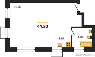 Планировка студии(квартира) площадью 44.8 квадратных метров в “ЖК Резиденции Архитекторов”