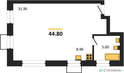 Планировка студии(квартира) площадью 44.8 квадратных метров в ЖК “ЖК Резиденции Архитекторов”