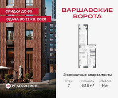 Планировка двухкомнатной(квартира) площадью 63.6 квадратных метров в “ЖК Варшавские ворота”