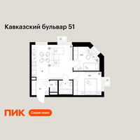 Планировка двухкомнатной(квартира) площадью 48 квадратных метров в “ЖК Кавказский бульвар 51”