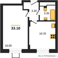 Планировка однокомнатной(квартира) площадью 33.1 квадратных метров в ЖК “ЖК Люберцы”