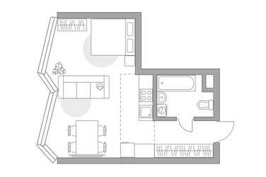 Планировка однокомнатной(квартира) площадью 34.91 квадратных метров в ЖК “ЖК Мневники от Гранель”