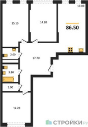 Планировка трехкомнатной(квартира) площадью 86.5 квадратных метров в ЖК “ЖК Переделкино Ближнее”