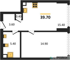 Планировка однокомнатной(квартира) площадью 39.7 квадратных метров в “ЖК А22”