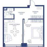Планировка однокомнатной(квартира) площадью 47 квадратных метров в “ЖК Свет”