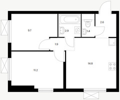 Планировка двухкомнатной(квартира) площадью 44.5 квадратных метров в “ЖК Люблинский парк”