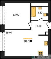 Планировка однокомнатной(квартира) площадью 38.1 квадратных метров в “ЖК Архитектурный проект RAKURS (Ракурс)”