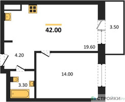 Планировка однокомнатной(квартира) площадью 43 квадратных метров в “ЖК Одинцовские кварталы”