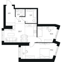 Планировка двухкомнатной(квартира) площадью 68 квадратных метров в “ЖК Нексус от Аквилон”