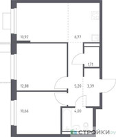 Планировка двухкомнатной(квартира) площадью 55.53 квадратных метров в “ЖК Прибрежный Парк”
