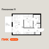 Планировка однокомнатной(квартира) площадью 37.5 квадратных метров в “ЖК Плеханова 11”