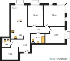 Планировка трехкомнатной(квартира) площадью 87.41 квадратных метров в “ЖК Новое Видное”