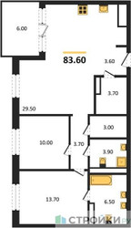 Планировка двухкомнатной(квартира) площадью 84.9 квадратных метров в ЖК “ЖК МОНС”