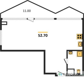 Планировка однокомнатной(апартаменты) площадью 52.7 квадратных метров в ЖК “ЖК Nametkin Tower (Наметкин Тауэр)”