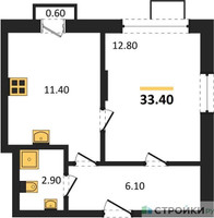 Планировка однокомнатной(квартира) площадью 33.4 квадратных метров в “ЖК Легенда Марусино”